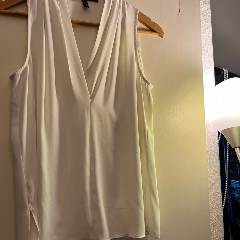 White House Black Market Cream Asymmetrical V-Neck Blouse